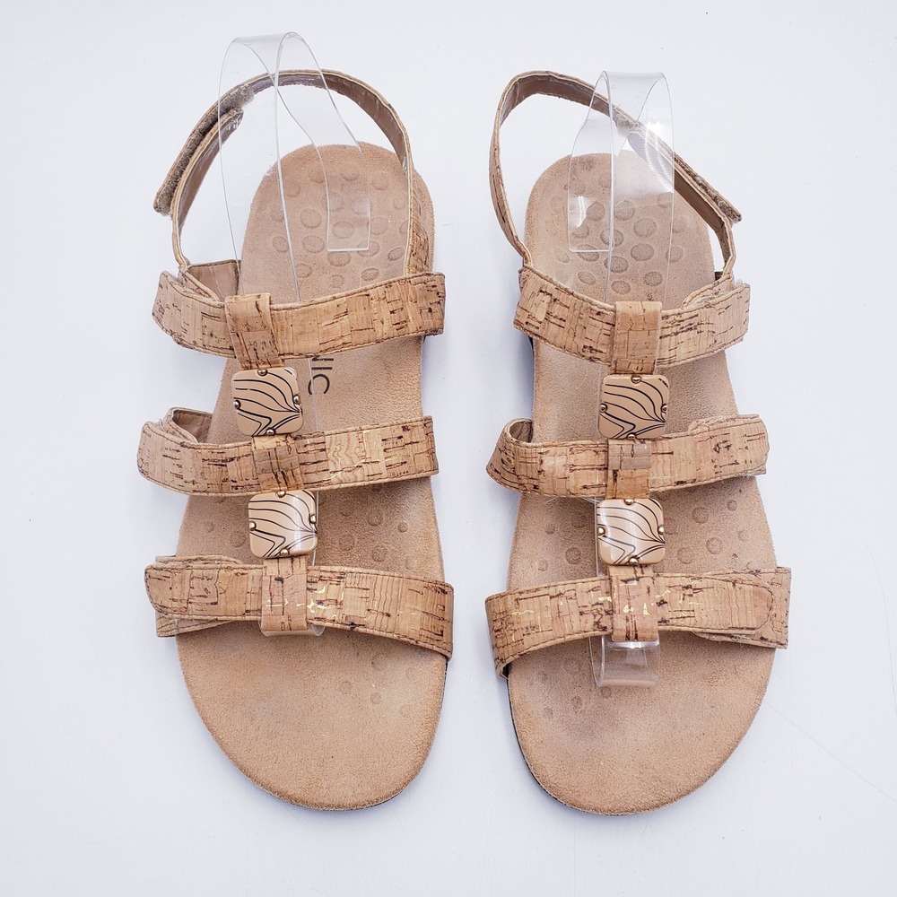 Vionic Amber Cork Strappy Sandals Tan Adjustable Orthopedic 11